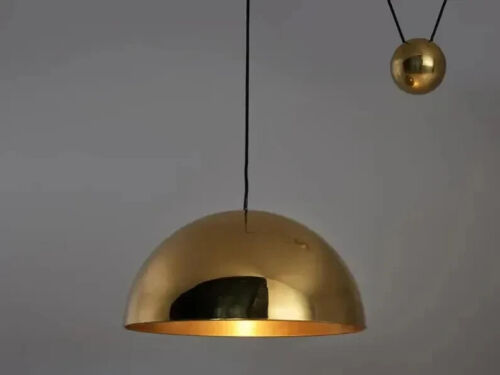 Mid Century Italian Brass Pendant Shade Flush Mount Chandelier Fixture Light - Picture 8 of 10