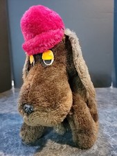 Vintage Red Hat Droopy Eyed Brown Puppy Dog Plush Stuffed Animal Dakin 1975
