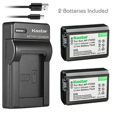 Kastar Battery 2-Pack and Charger for Sony NP-FW50 α3000 α5000 α5100 α6000 α6100