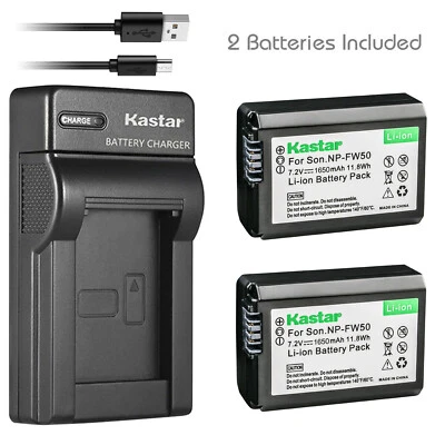 Kastar Battery 2-Pack and Charger for Sony NP-FW50 α3000 α5000 α5100 α6000 α6100