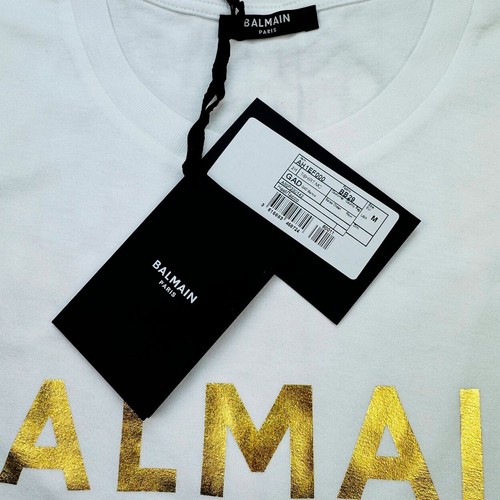 BALMAIN Men's Metallic Logo Print T-Shirt White Size M - 第 5/8 張圖片