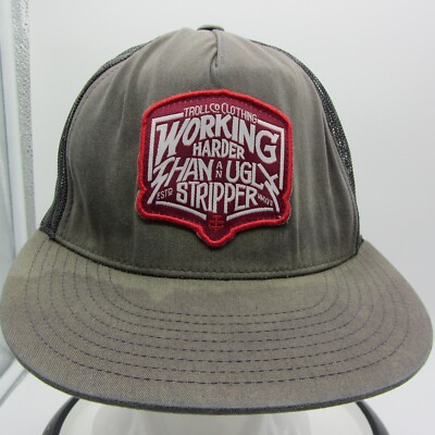 Working Harder Than an Ugly Stripper Adult Trucker Hat Cap Gray Black Mesh Back*