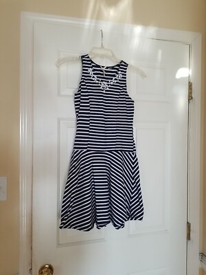 Scooter Brown Dress Girls Sz 14 Blue/ White Fit& Flare Stripped Sleeveless  | eBay