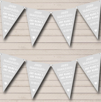 Party Banner Wimpel Vintage Just Married silbergrau Hochzeit Veranstaltungsort oder Empfang