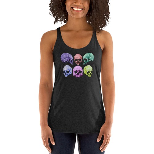 Pastel Colored Death Skulls Goth Fashion Women's Racerback Tank Top Shirt - Picture 5 of 14