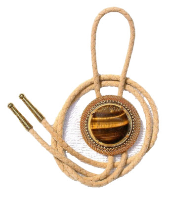 Golden Tiger Eye 30mm Round Cab Gold Mesh Bolo Tie Cord Tips EPBT301/92424