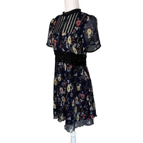 Abito Foxiedox ginepro stampa floreale taglia media maglia pizzo blu navy manica corta - Foto 4 di 11