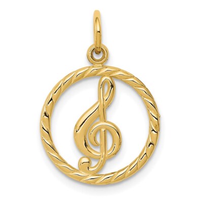14k Yellow Gold Treble Clef Charm Pendant for Women