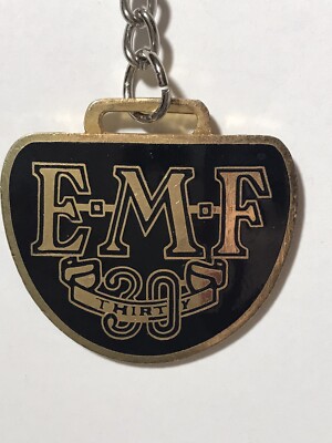 Vintage EMF 30  American Automaker Black Enamel Goldtone Metal Key Fob Ring