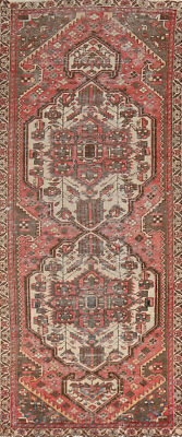 Geometric Bakhtiari Vintage Runner Rug Wool Hand-made Hallway Carpet 3x10
