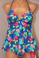 NWT Hula Honey Swimsuit Bikini Tankini 2pc set Sz S Halter Push Up Multi