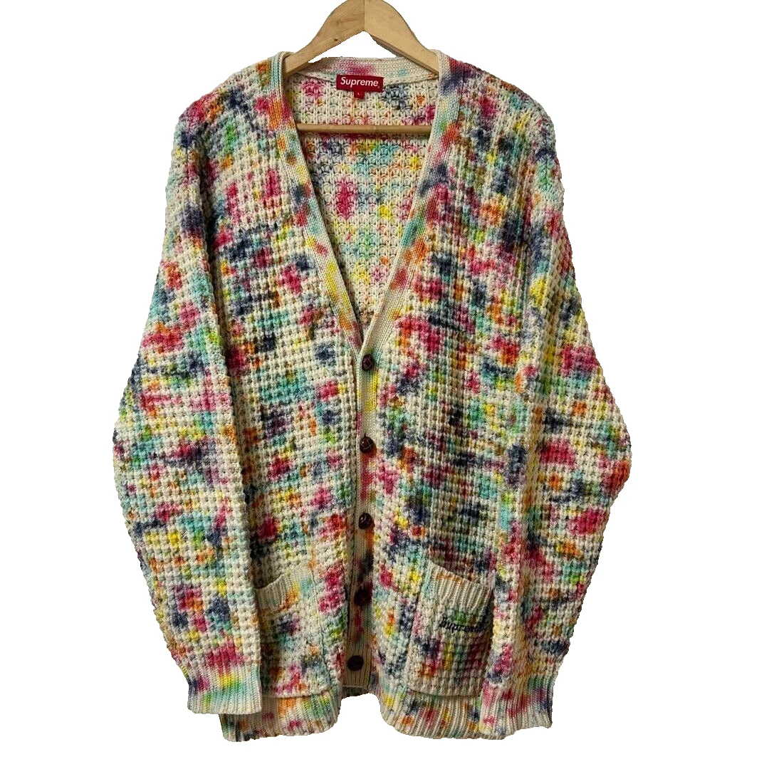 Cardigan Supreme Waffle ivoire rose bleu clair taille L grand authentique occasion