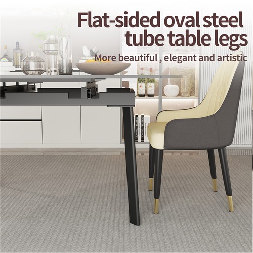 Modern Glossy Stone Top Dining Table Extendable with Smooth Rails and Iron Legs - Picture 108 of 123
