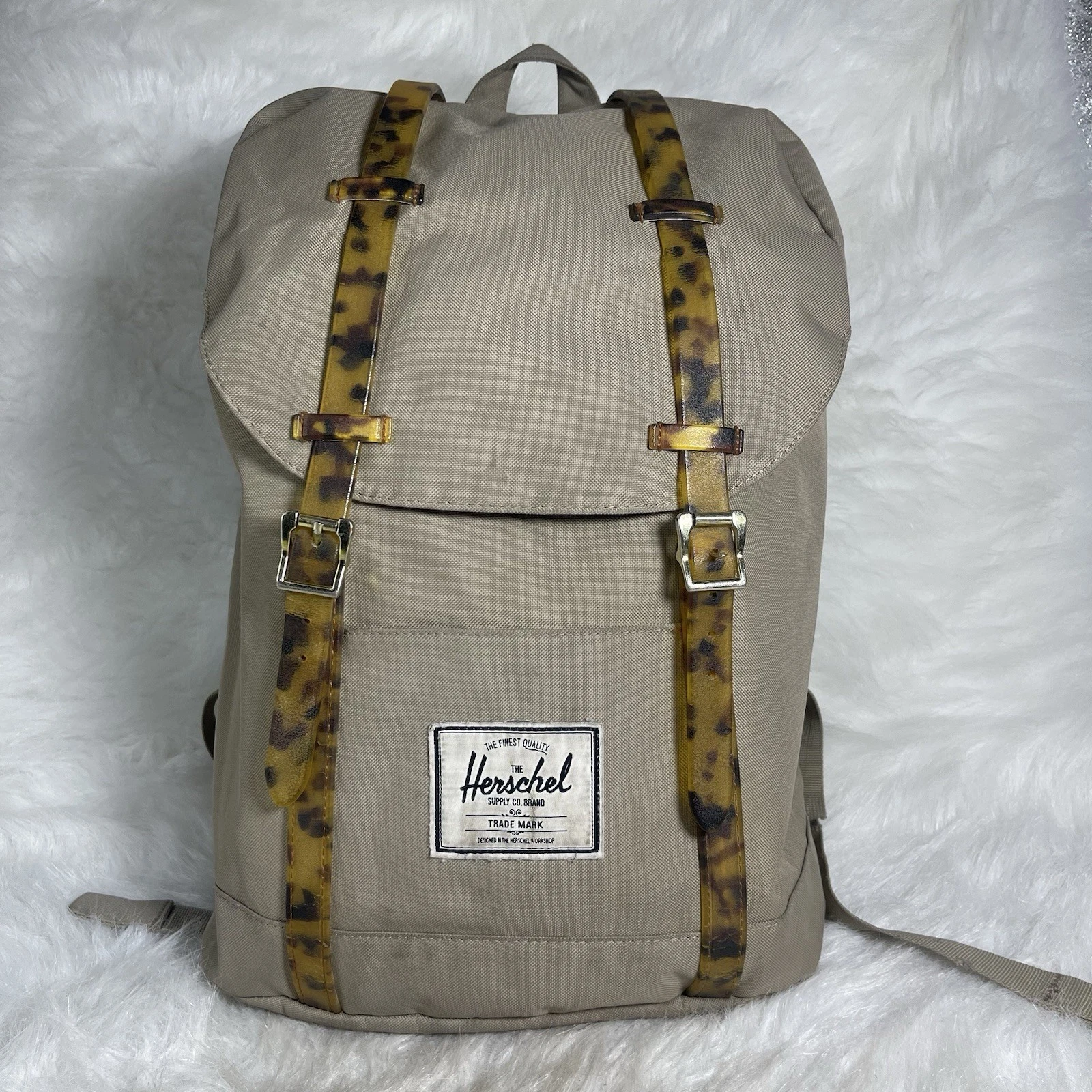 Herschel Little America Backpack Beige Khaki Tortoise Buckle Laptop Bag