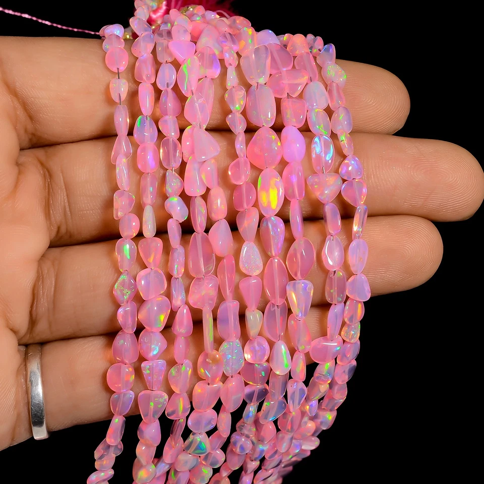 Piedras preciosas de ópalo etíope rosa forma sin cortar cuentas lisas 4x3 8x7 mm hilo 8" UGB802 Foto 3 de 4