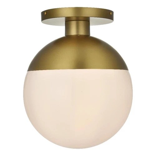 Living District Eclipse 12" Flush Mount Frosted White Shade In Satin Gold - Picture 1 of 9
