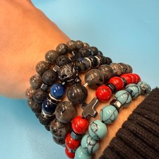 Set of 6 Natural Gemstone Round Beads Stretch Bracelets, 4oz, B58