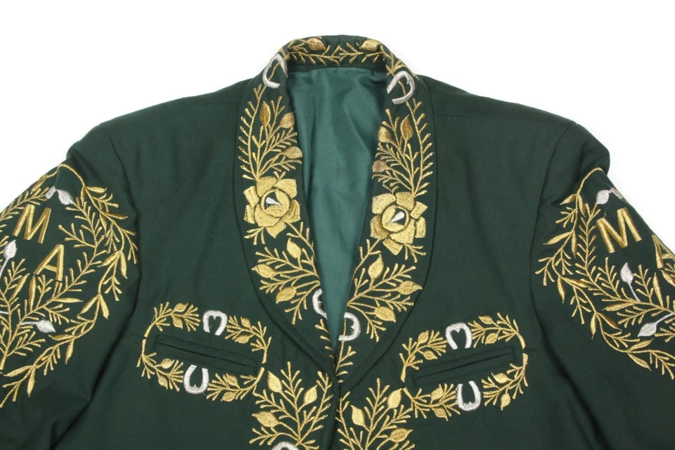 Rare Vintage Mariachi America Western Cowboy Jacket Pants Green 40W 1970s - 259 - Image 2 of 4