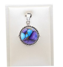 Ciondolo tondo turchese rame viola naturale argento sterling 925 gioielli boho