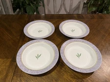 Set of 4 Corelle Corningware Green Bamboo Rimmed Pasta Bowls 9"