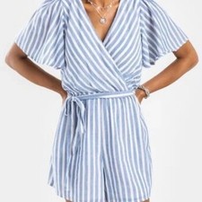 Show Me Your Mumu Andrea Striped Wrap Dress Women Sz S Blue White Coastal Flowy