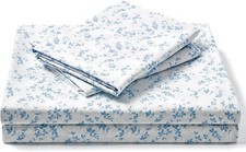 Floral Bed Sheets - Ultra Soft Queen Sheet Set - Brushed Microfiber Blue Floral