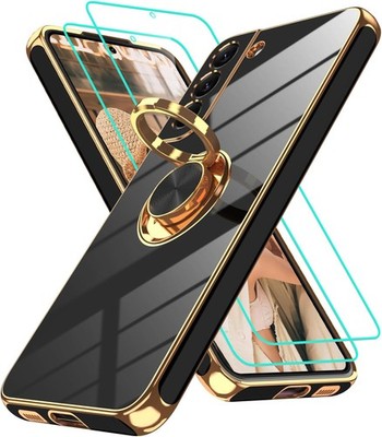Samsung Galaxy S22 Plus Black Case with 2Pcs Screen Protector, Kickstand Ring Ho