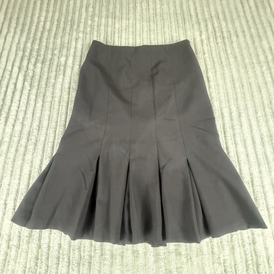 Women s AB Studio Flat Front Pleated Lined Black Midi Skirt Size 4 (29x24)