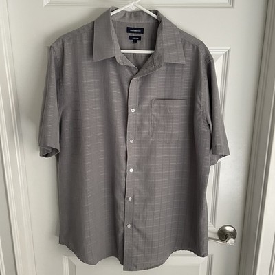 Croft & Barrow Men s Large Easy Care Gray Button Down Dress Shirt Short Sleeve 