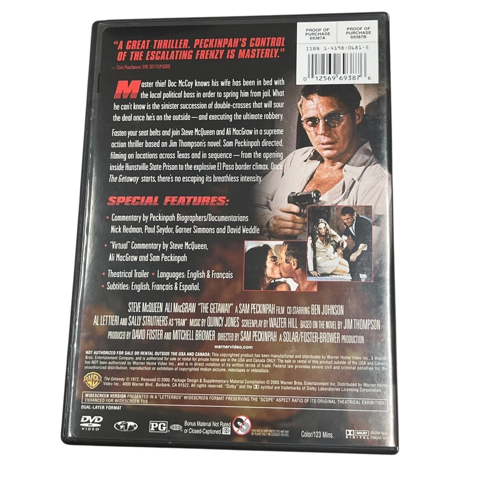 Steve McQueen DVD Movie Lot Bullitt The Getaway Jacqueline Bisset Ali McGraw - Image 3 of 4