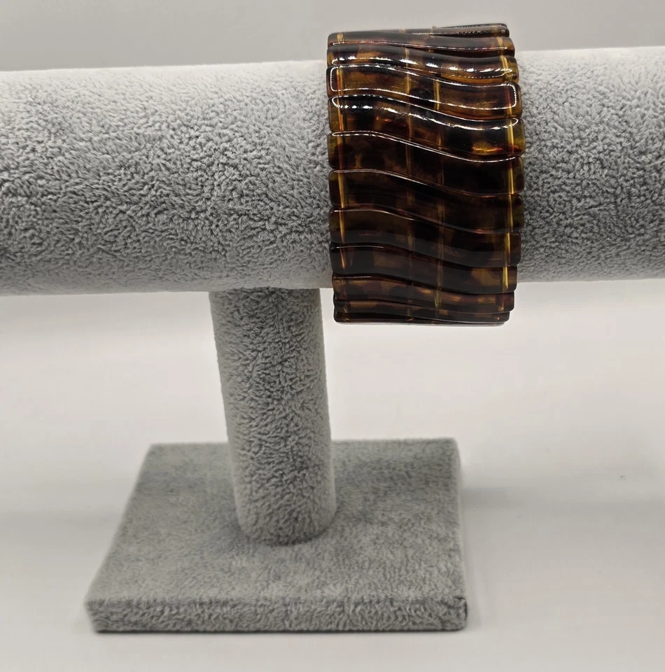 Pulsera elástica vintage imitación caparazón de tortuga marrones ámbar lucita Foto 2 de 4