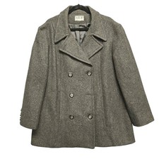 Mario De Pinto Pea Coat Double Breasted Wool Blend L Grey Made in USA Vintage