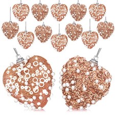 12 Pcs Valentine's Day Heart Ornaments Glitter Sequin Heart Shaped Baubles De...
