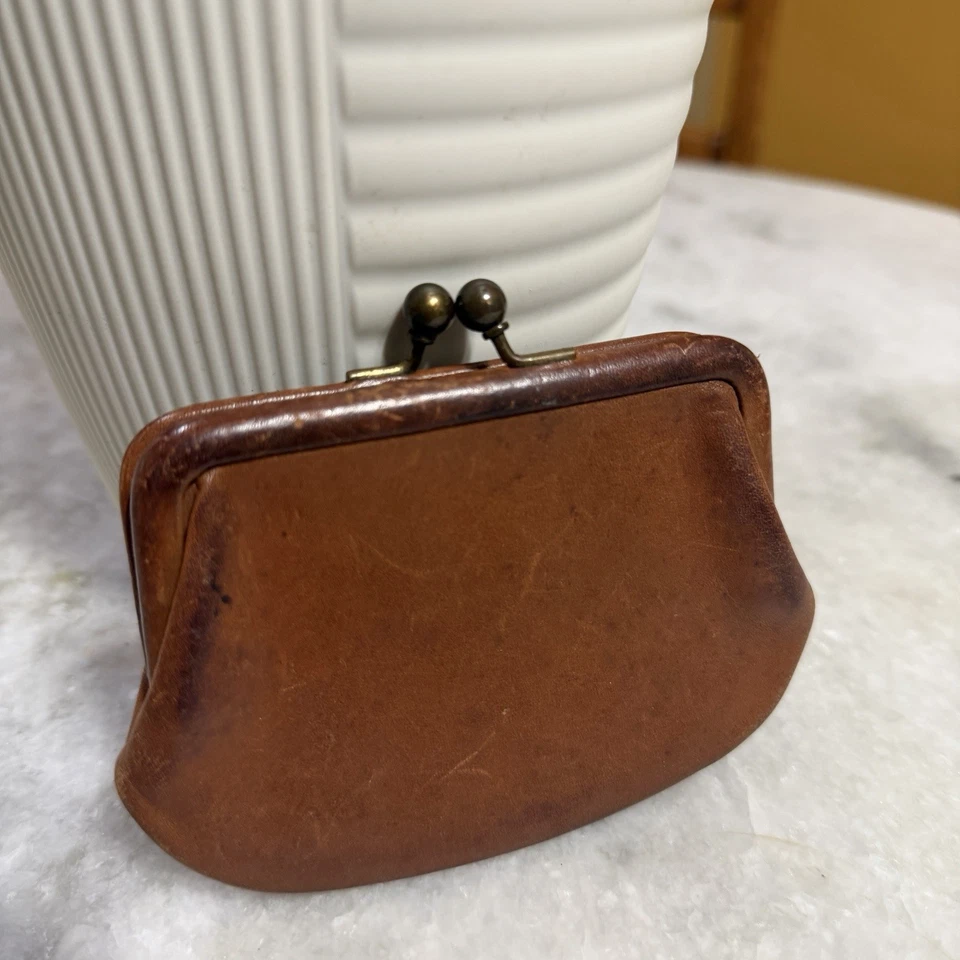 Cartera Coach Vintage Cuero Marrón y Latón Kisslock Cambio Monedero # 7155 Foto 2 de 4