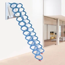 10ft Attic Ladder Loft Folding Ladder 12 Steps Pull Down Attic Stairs Wall-Mount