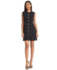 Donna Morgan Sleeveless A-Line Dress Women's 16 Black Button Front Back Zip