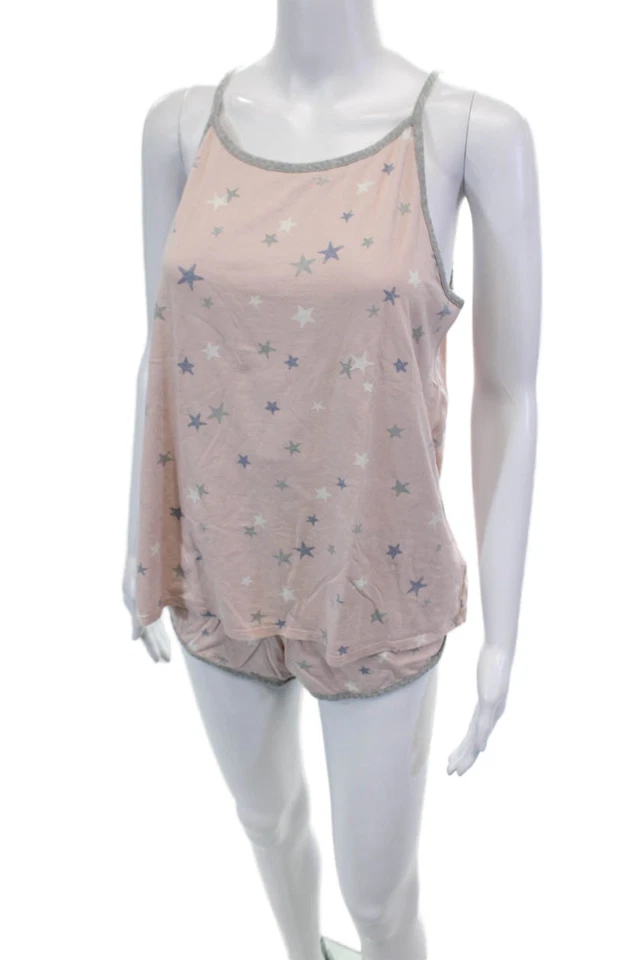 Espléndido conjunto de ropa de dormir de 2 piezas con estampado de estrellas de algodón rosa talla L para mujer Foto 3 de 4