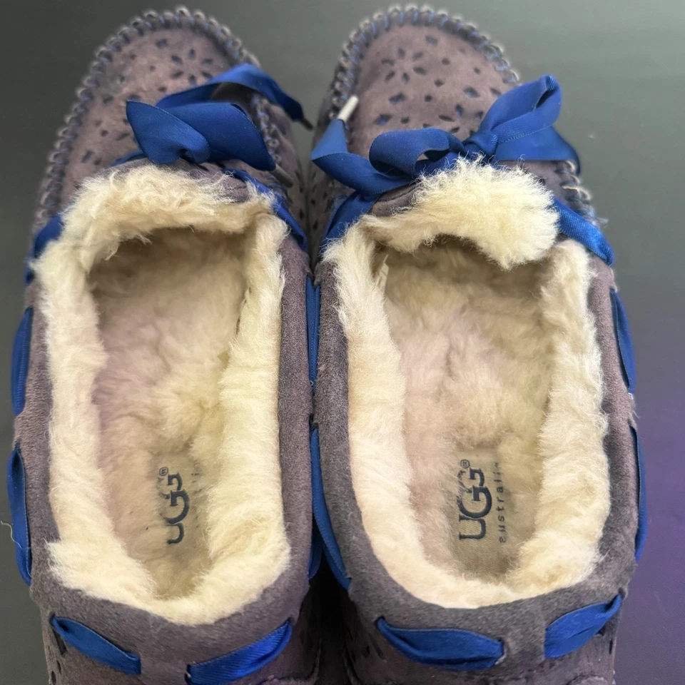 Zapatillas UGG Dakota Azul Gamuza Satén Lazo Mujer 7 Mocasines Piel de Oveja Forradas de Piel Foto 3 de 4
