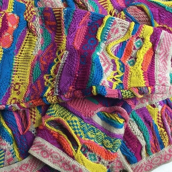 Cárdigan Suéter Tejido 3D Coogi Vintage Años 90 Algodón Multicolor Damas Talla M USADO Foto 3 de 4