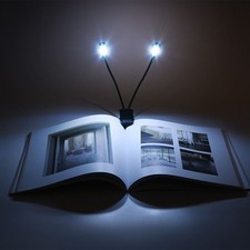 Clip On Music Stand Book Reading Mini Double Adjustable Arms Light LED Lamp