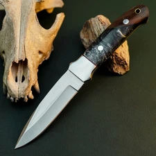 Gift-Ready 8.7" Damascus / Steel Knife Full Tang Hunt it Hunt + Leather Sheath