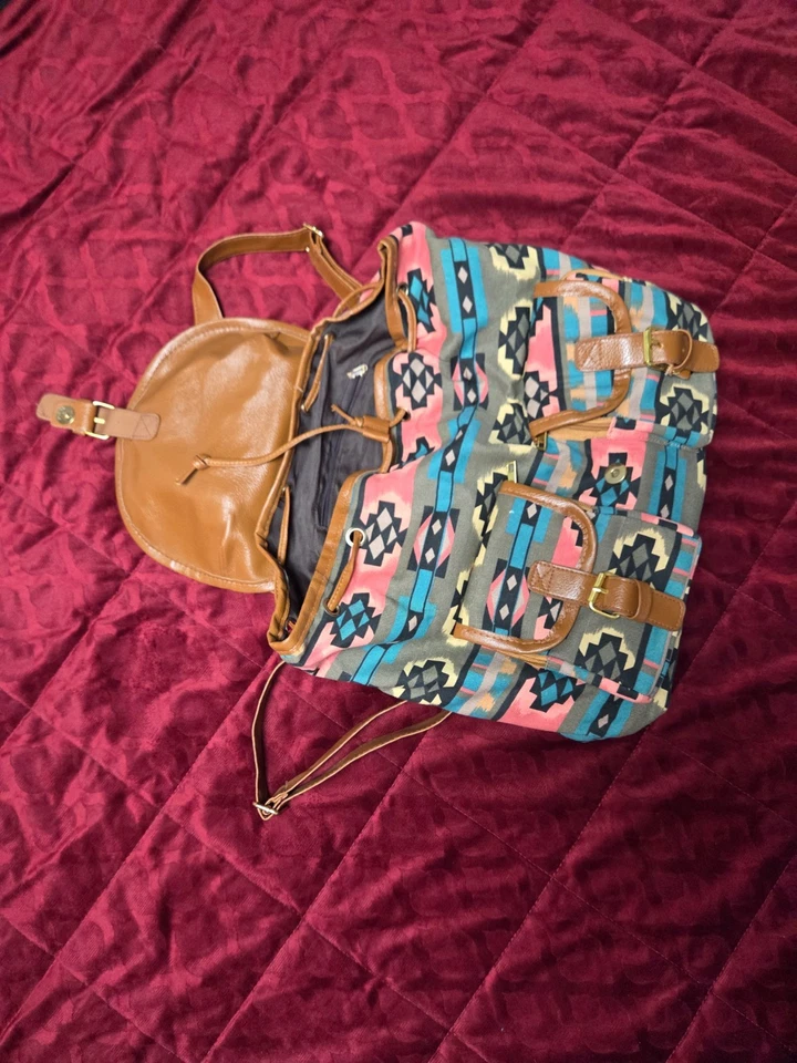 Boho Aztec Print Backpack for Women with Drawstring Top and Snap Front Closure - Image 2 of 4