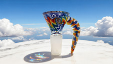 14mm Male Wig Wag Heady Glass Bowl - Colorful Swirl Horn Handle Slide