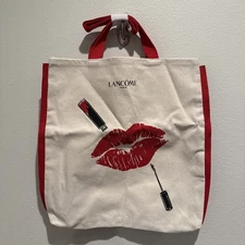 NEW Without Tags LANCOME Canvas Tote Bag, Approx 15"x 15”x2” Red Lips