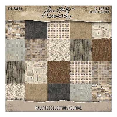 Tim Holtz Idea-ology 8''x8'' doppelseitige Papiere 12 Stück - Palette neutral