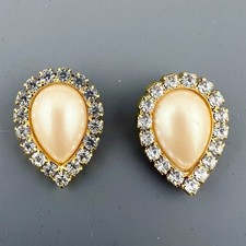 Vintage Bluette Shoe Clips Rhinestone Faux Pearl Made In France Gold Tone Signed