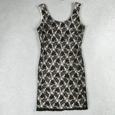 Adrianna Papell Dress Womens 6 Black Lace Beaded Sequin Sheath Sleeveless Party