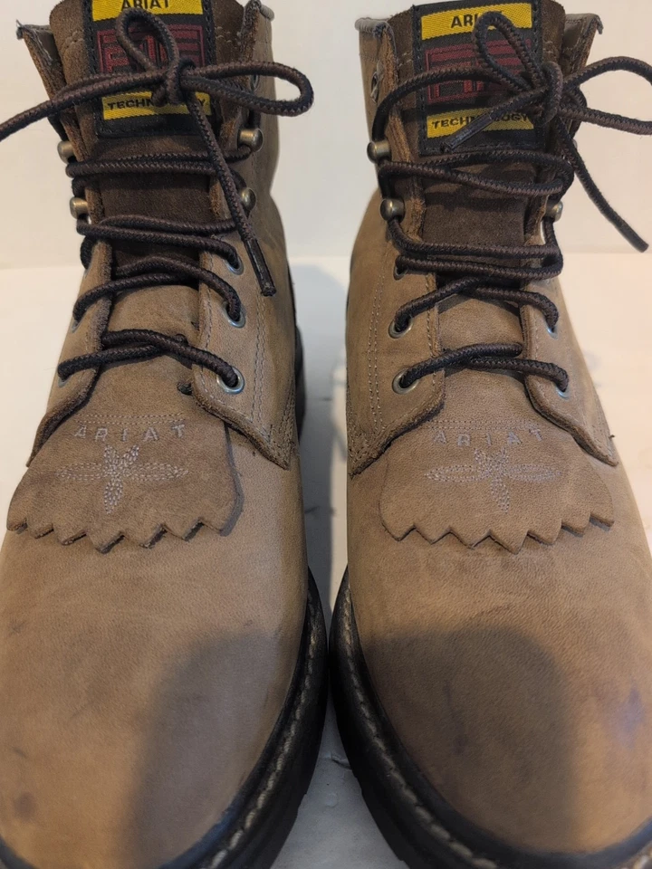Ariat style # 31028 Lace Up Soft Toe Work Brown Leather Boots Kiltie Size 8.5 B - Image 3 of 4