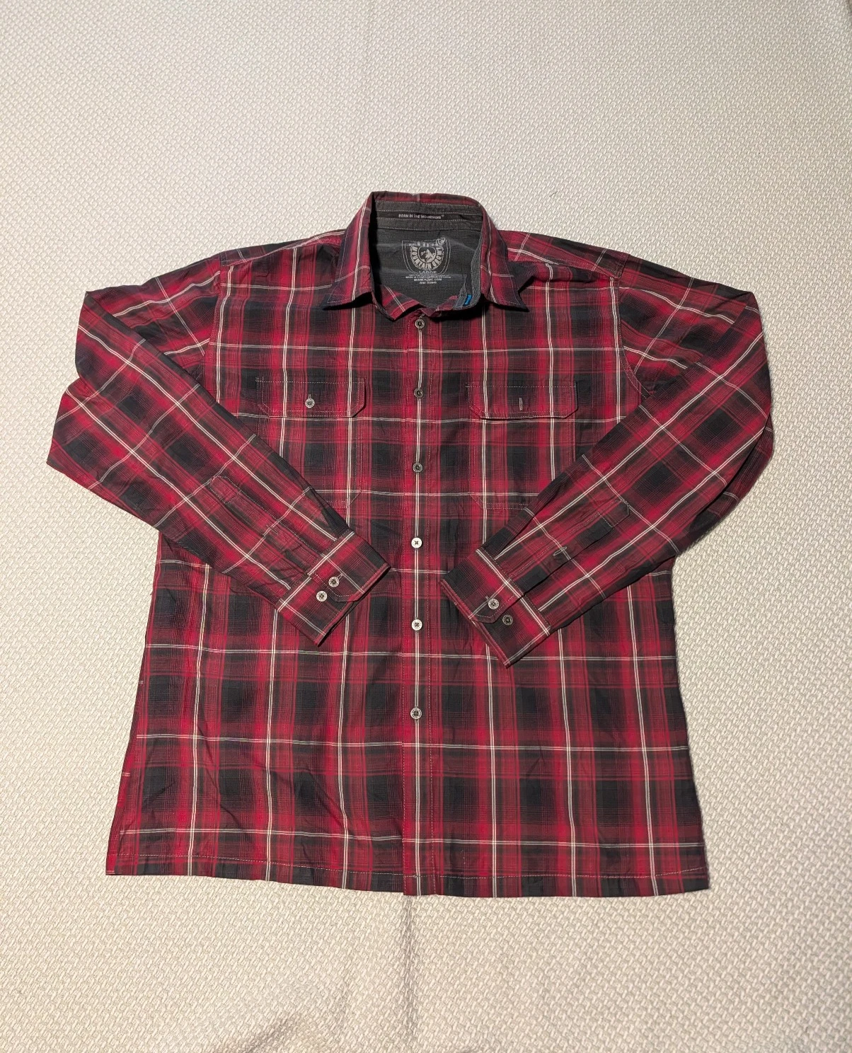 Kuhl Response Lite Shirt Mens L Maroon Plaid Eluxur Long Sleeve Button Up Hiking