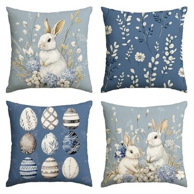  Easter Bunny Easter Eggs Hydrangea Throw Pillow 18'' x 18'' (Pack of 4) Blue